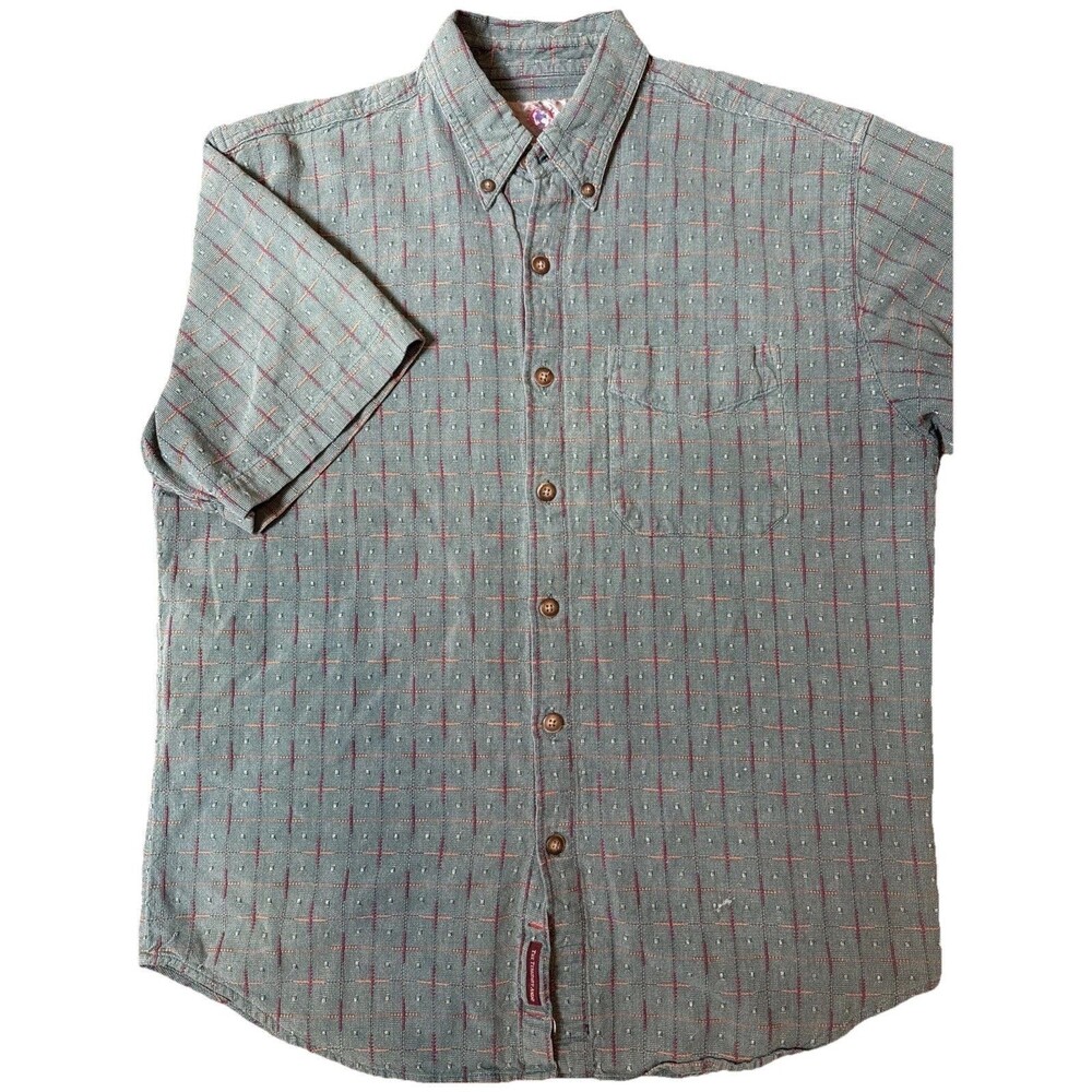The Territory Ahead Men's M Green Button-Down Shirt Short Sleeve Striped (read)